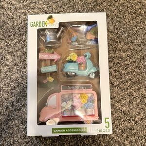 Garden Party Miniature Set with Pink Truck and Blue Scooter